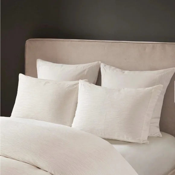 N Natori Hanae Cotton Blend Yarn Dyed Duvet Cover Set White - Full - Queen - Picture 2 of 6